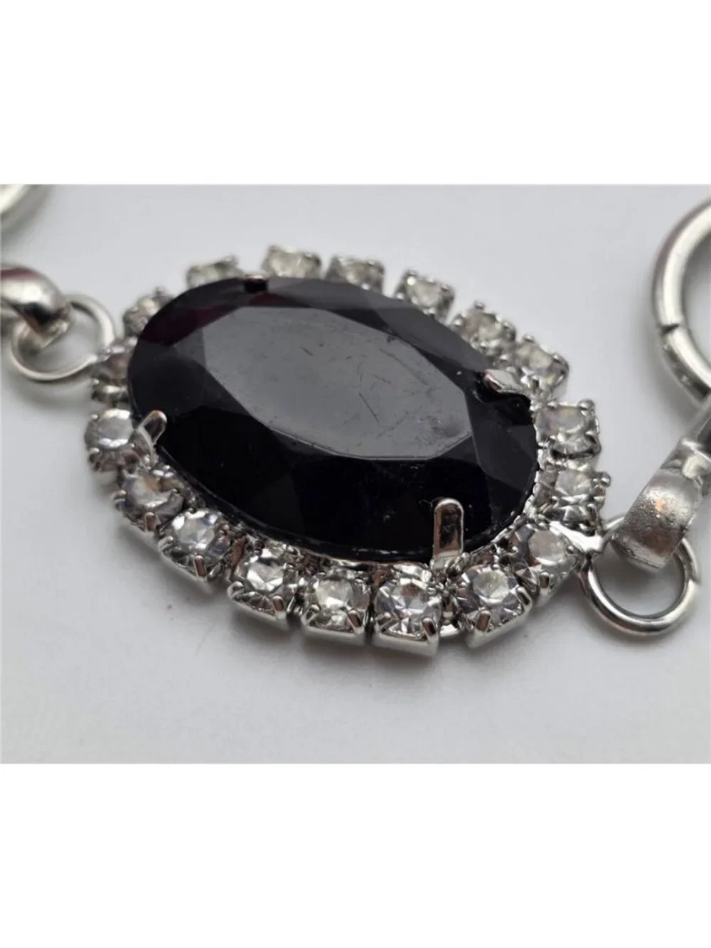 Black Faceted Glass Crystal Chain Belt Silver Tone Adjustable 44 In Statement